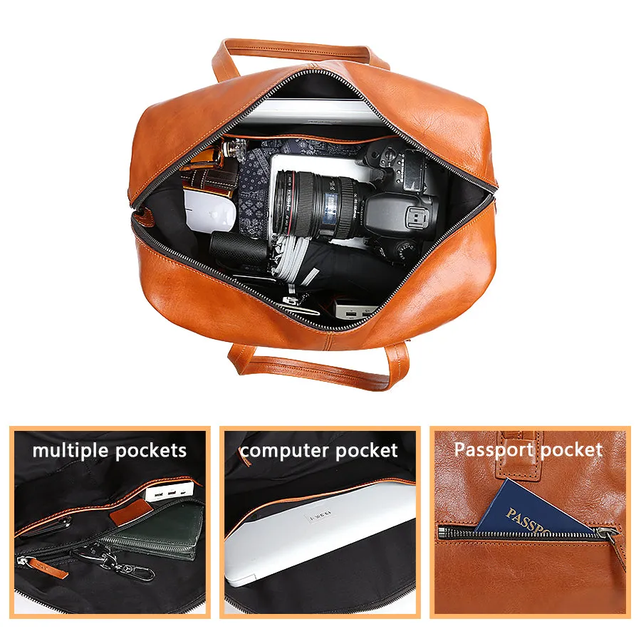 Leather Travel Duffel Bag with Organized Storage Pockets