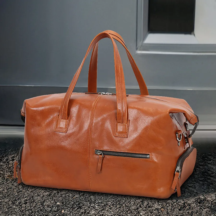 Leather Travel Duffel Bag with Organized Storage Pockets