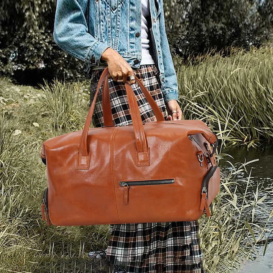 Leather Travel Duffel Bag with Organized Storage Pockets