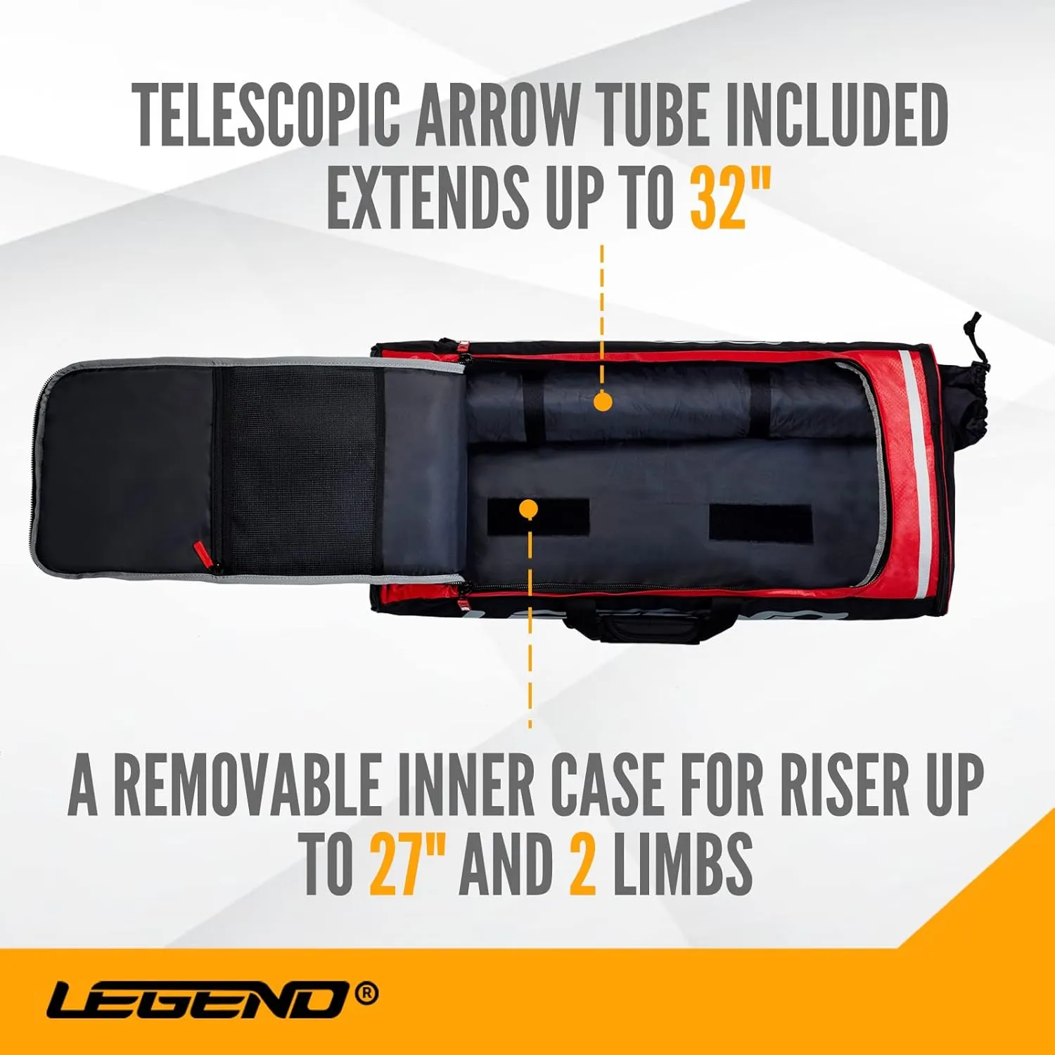 Legend XT720 Takedown Recurve Bow Case - Protective Nylon Archery Backpack Bag, Padded Recurve Bow and Arrow Case for Archery Accessories & Gears with Multiple Pockets, Arrow Tube Included