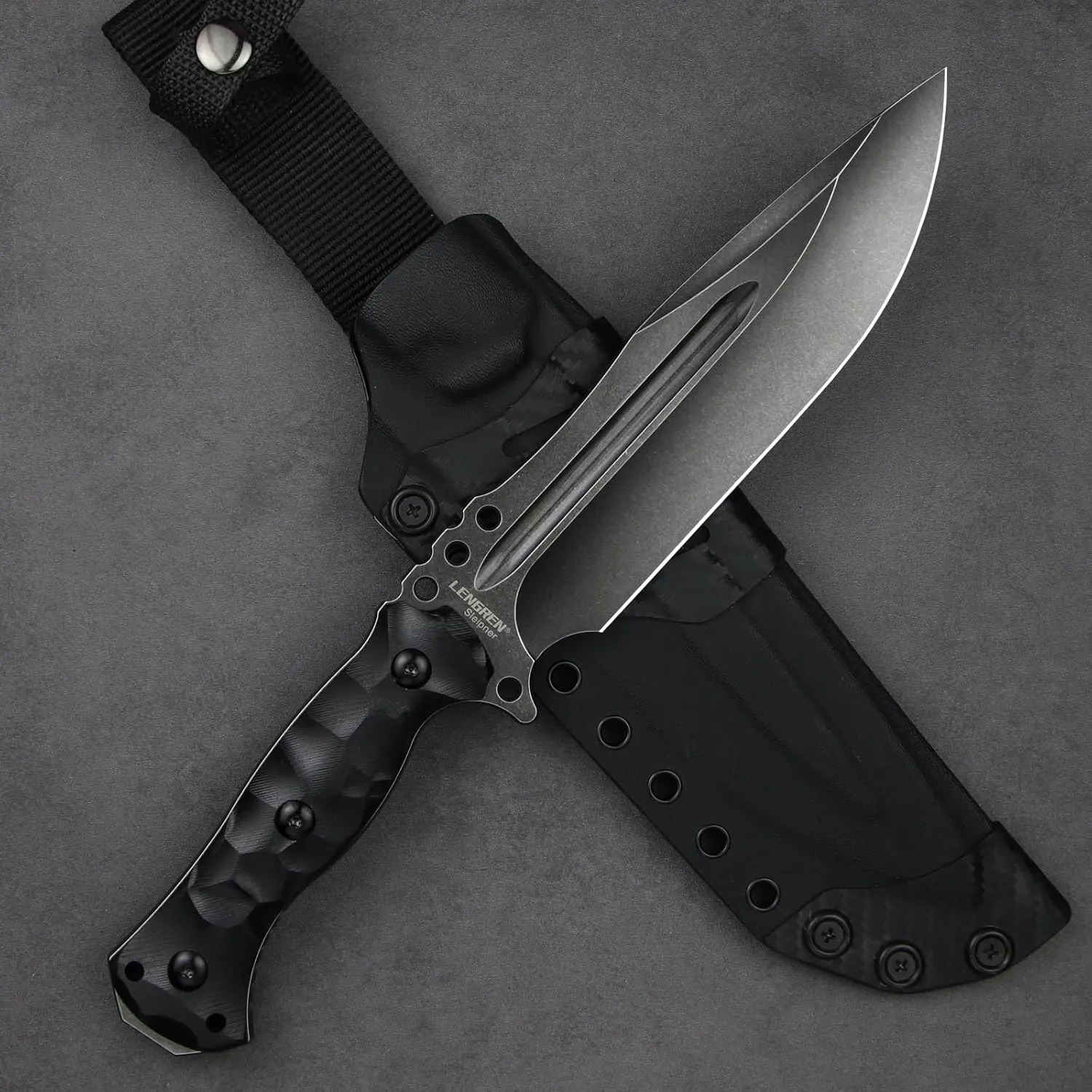 LENGREN【Chief 12.6 Inches THK Full Tang Drop Tactical Fixed Blade Knife Sleipner Steel G10 Handle Kydex Sheath for Camping,Hiking,Hunting,Fishing (Black)