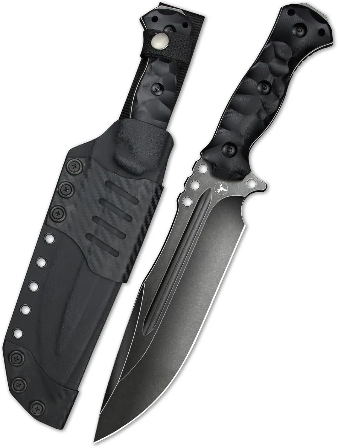 LENGREN【Chief 12.6 Inches THK Full Tang Drop Tactical Fixed Blade Knife Sleipner Steel G10 Handle Kydex Sheath for Camping,Hiking,Hunting,Fishing (Black)