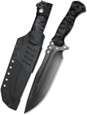 LENGREN【Chief 12.6 Inches THK Full Tang Drop Tactical Fixed Blade Knife Sleipner Steel G10 Handle Kydex Sheath for Camping,Hiking,Hunting,Fishing (Black)