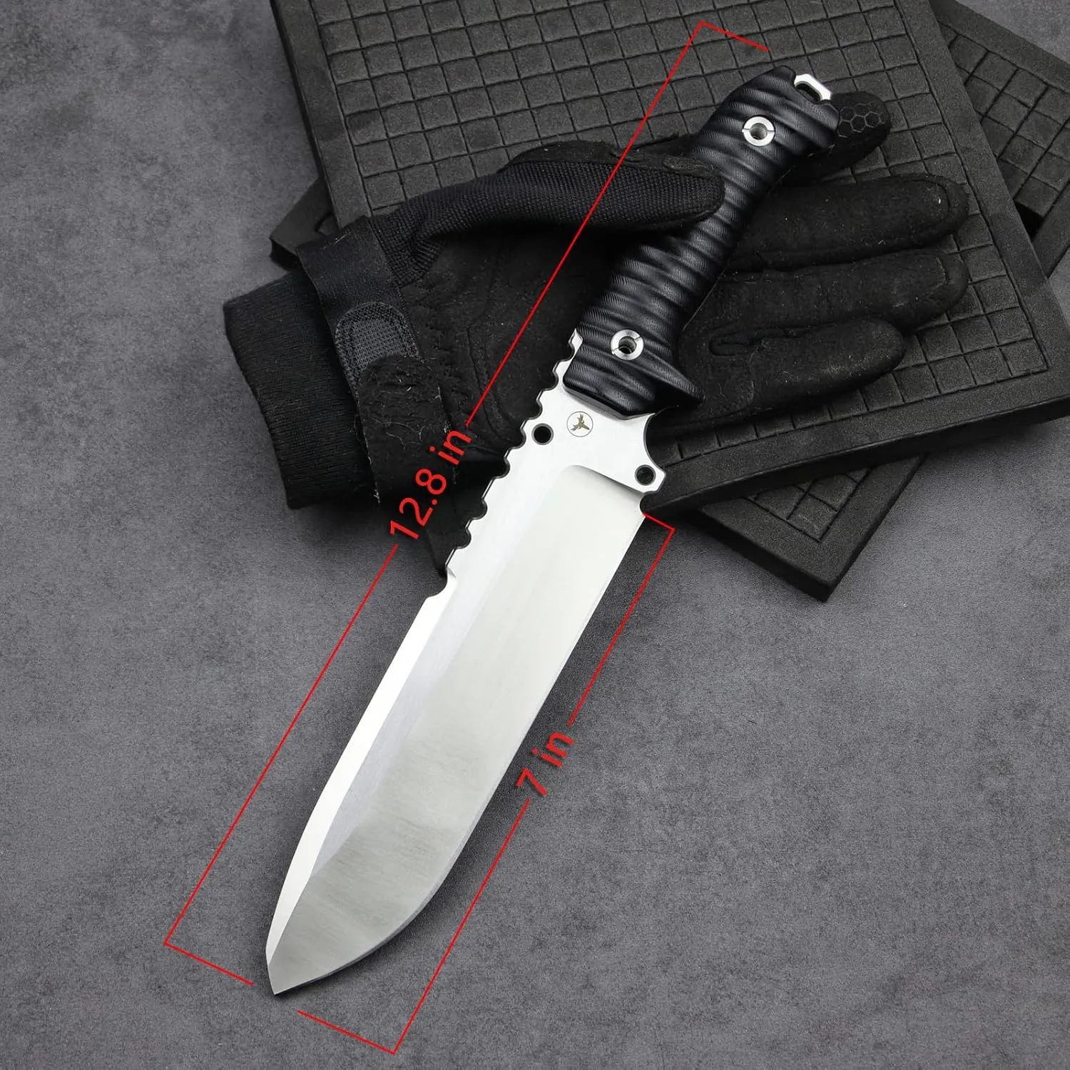 LENGREN【Eggplant 12.8 Inches 7MM THK Full Tang Heavy Fixed Blade Multifunctional Tactical Knife Drop Point DC53 Steel Kydex Sheath For Camping Hiking Hunting (White)