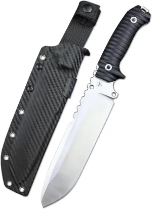LENGREN【Eggplant 12.8 Inches 7MM THK Full Tang Heavy Fixed Blade Multifunctional Tactical Knife Drop Point DC53 Steel Kydex Sheath For Camping Hiking Hunting (White)