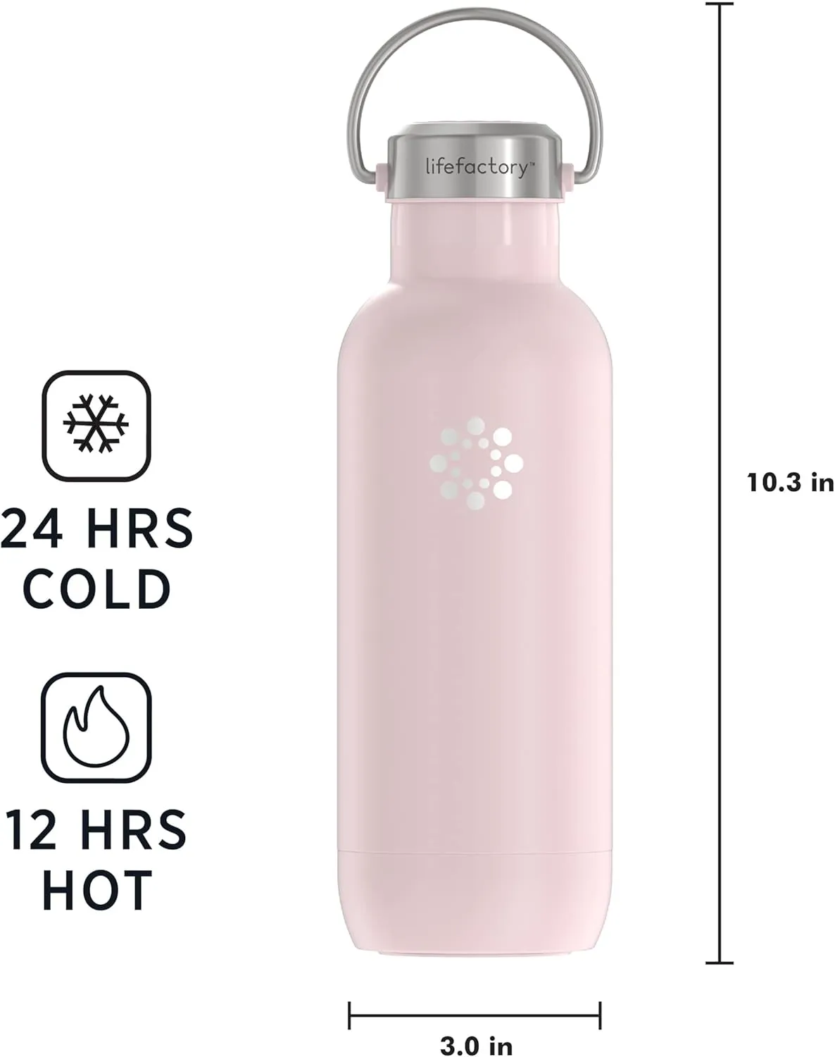 LIfeFactory Stainless Steel Vacuum-Insulated Sport Bottle, 24 Ounce, Desert Rose