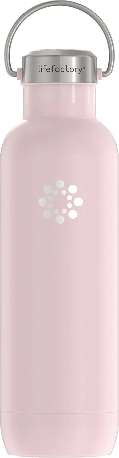 LIfeFactory Stainless Steel Vacuum-Insulated Sport Bottle, 24 Ounce, Desert Rose