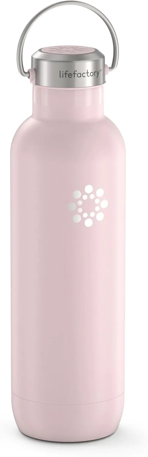 LIfeFactory Stainless Steel Vacuum-Insulated Sport Bottle, 24 Ounce, Desert Rose