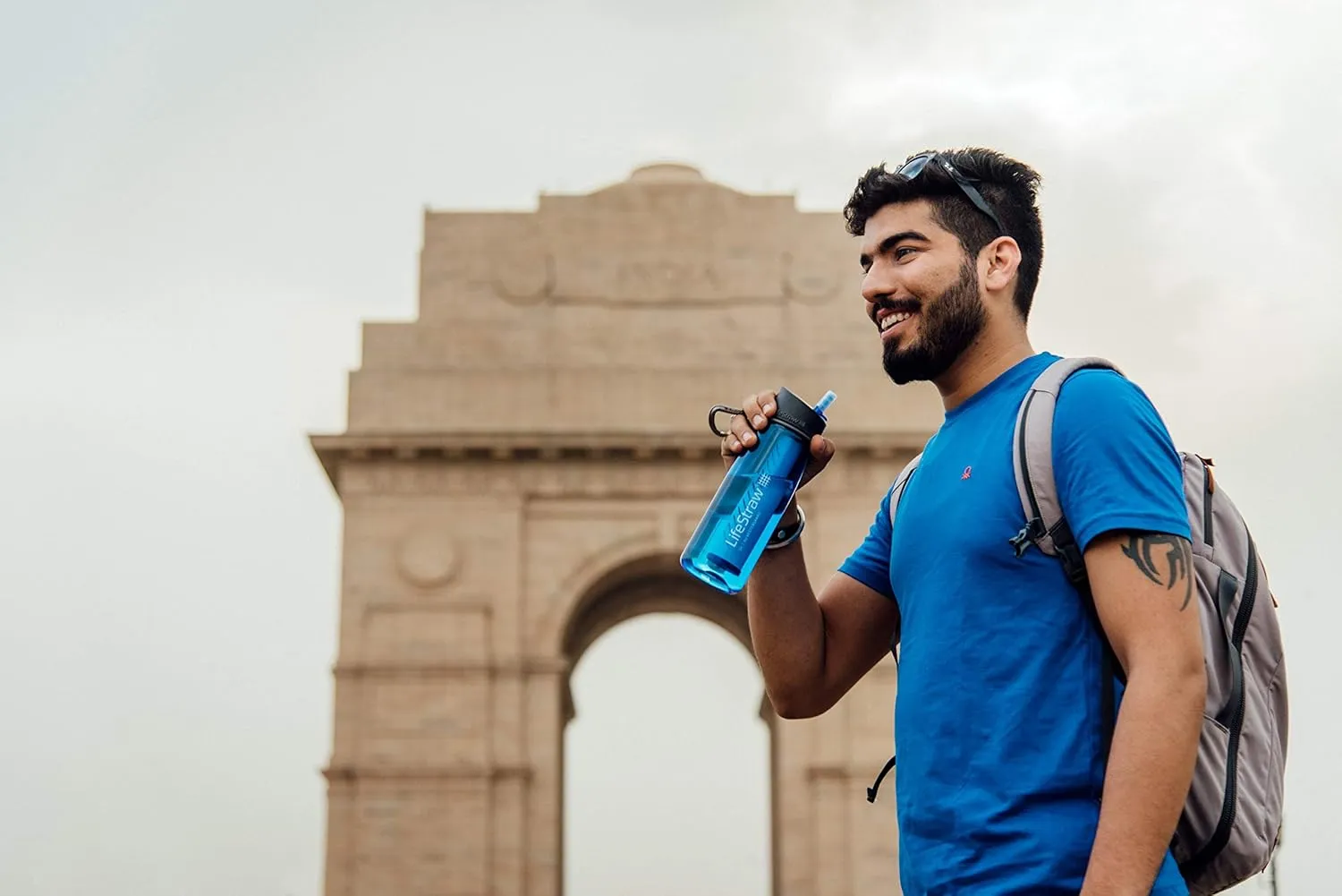 LifeStraw Go Water Filter Bottle, 22oz, Navy Blue