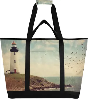 Lighthouse Reusable Insulated Lunchbox Cooler Bag, Leakproof Kitchen Grocery Bag Collapsible Portable Cooler Tote Bag for Picnic, Camping, Office, Travel