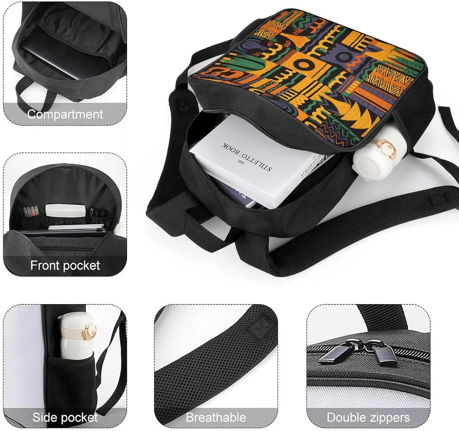 Lightweight Backpacks Cute Travel Bag Durable African Ethnic Pattern Printing Small Travel Backpack For Women & Men