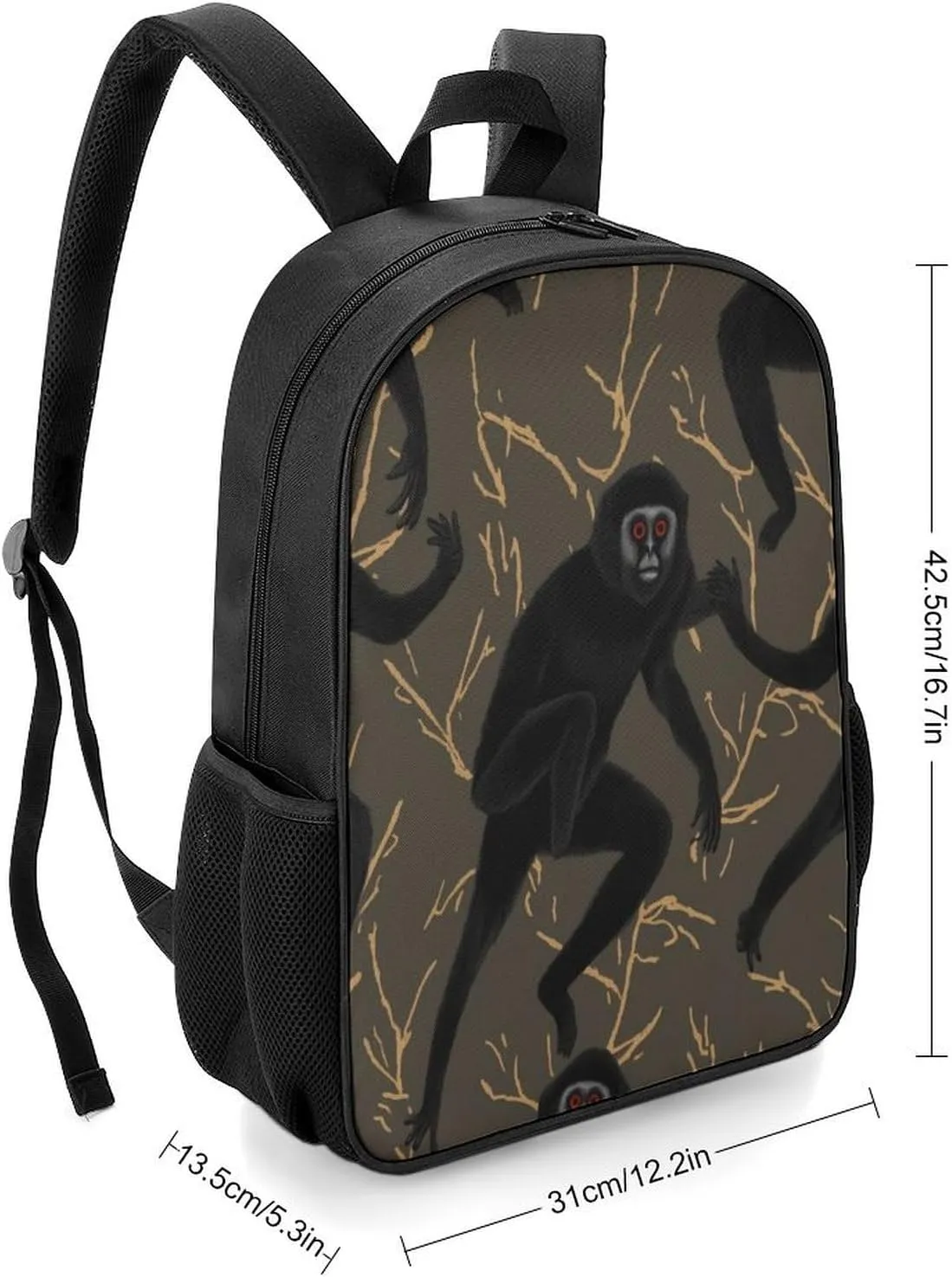 Lightweight Backpacks Cute Travel Bag Durable Black Gibbon Monkey Printing Small Travel Backpack For Women & Men