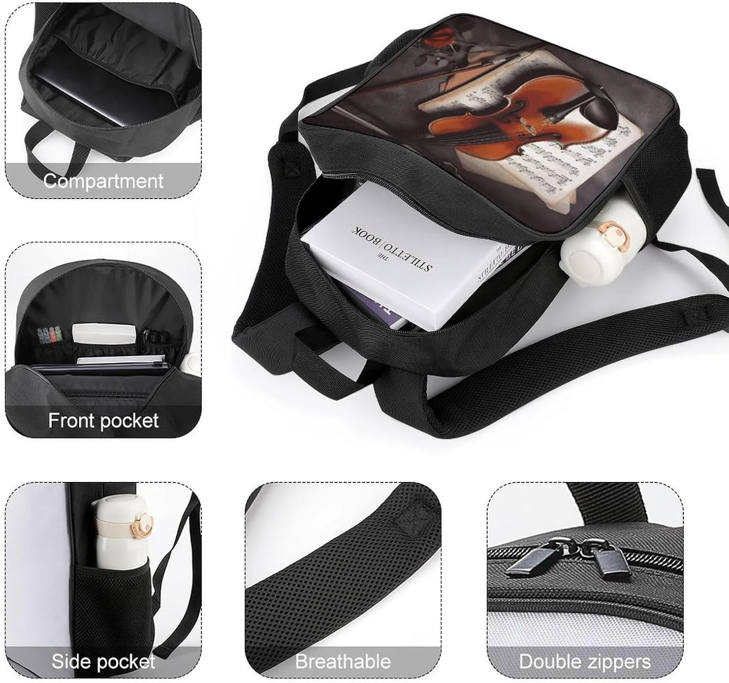 Lightweight Backpacks Cute Travel Bag Durable Violin Sheet Music Printing Small Travel Backpack For Women & Men