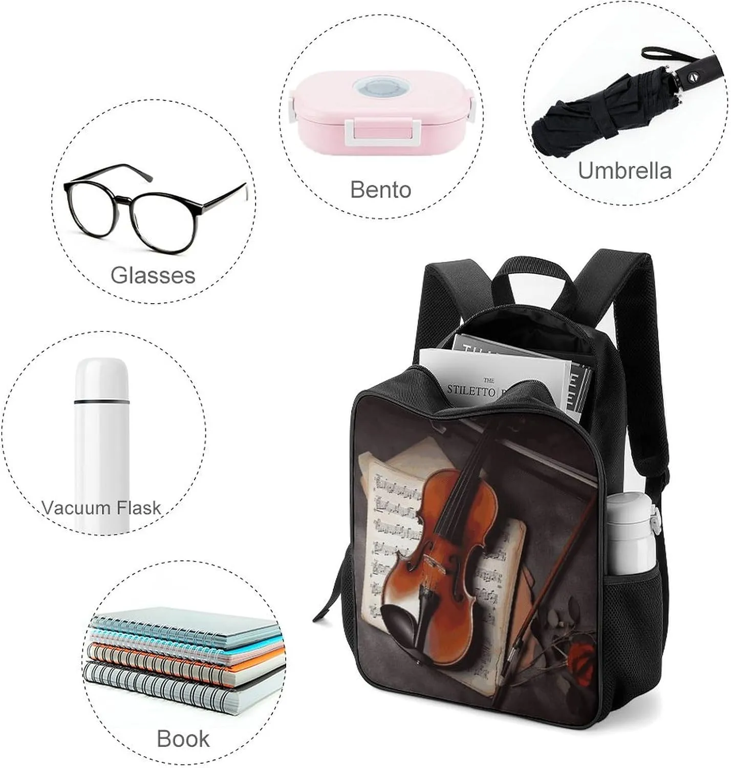Lightweight Backpacks Cute Travel Bag Durable Violin Sheet Music Printing Small Travel Backpack For Women & Men