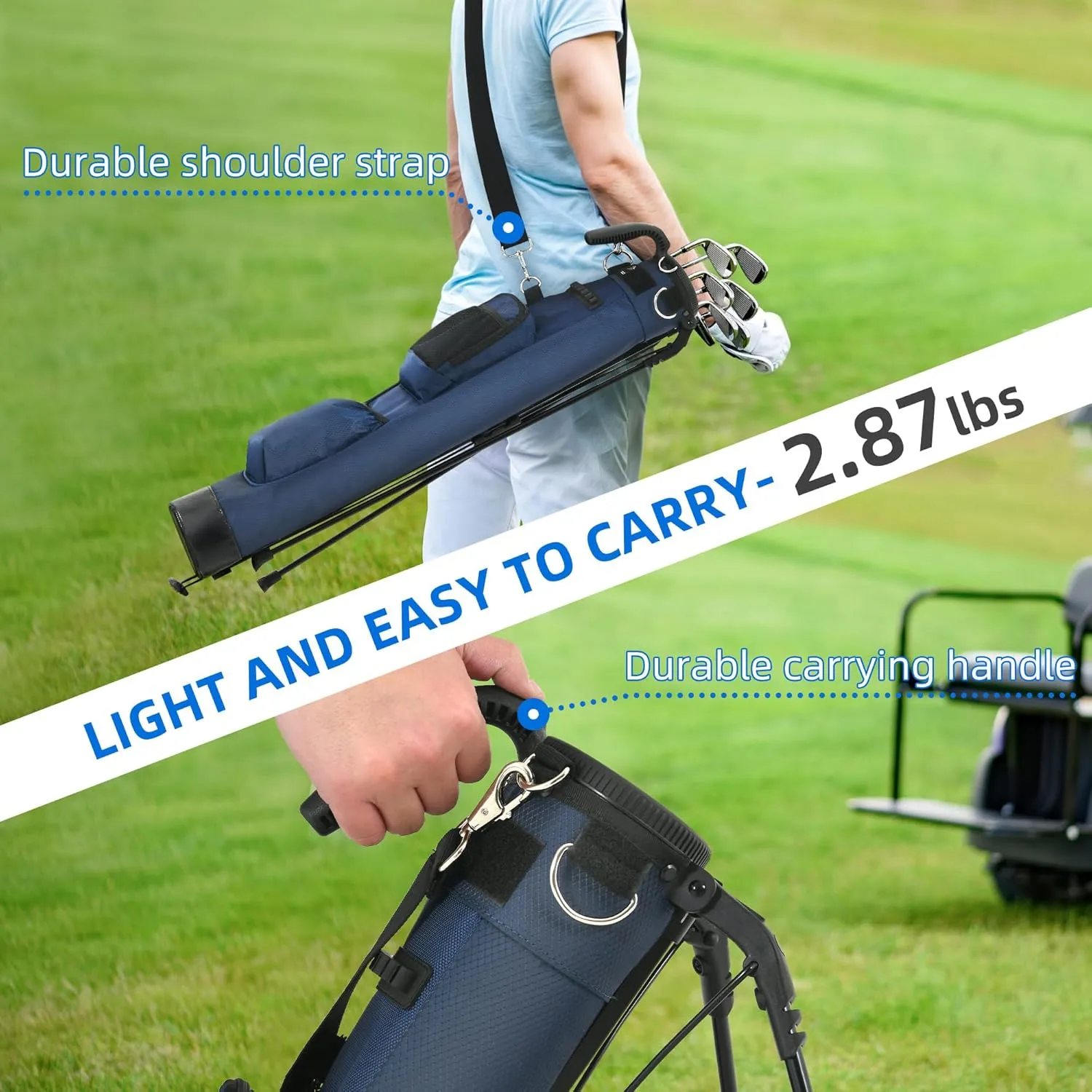Lightweight Golf Stand Bag, Portable Golf Bag with Insulated Cooler Pocket, Easy to Carry and Auto-Fold Stand, Ideal for Driving Range, Pitch n Putt, Par 3, Executive Courses