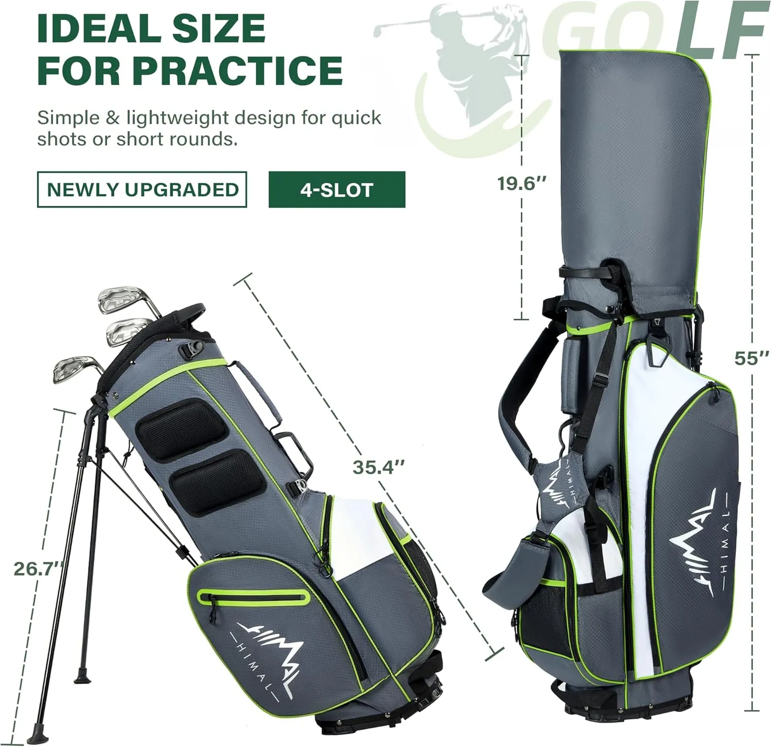 Lightweight Golf Stand Bag with 4-Way Full-Length Divider, Foldable Base & Dual Straps