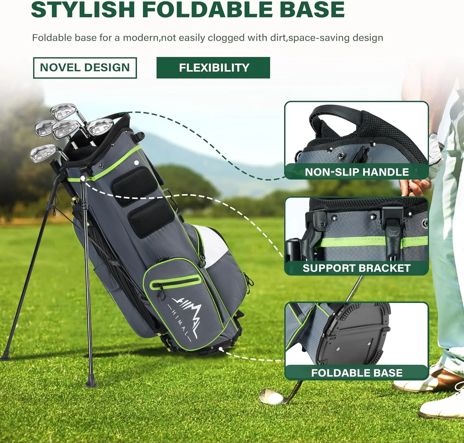 Lightweight Golf Stand Bag with 4-Way Full-Length Divider, Foldable Base & Dual Straps