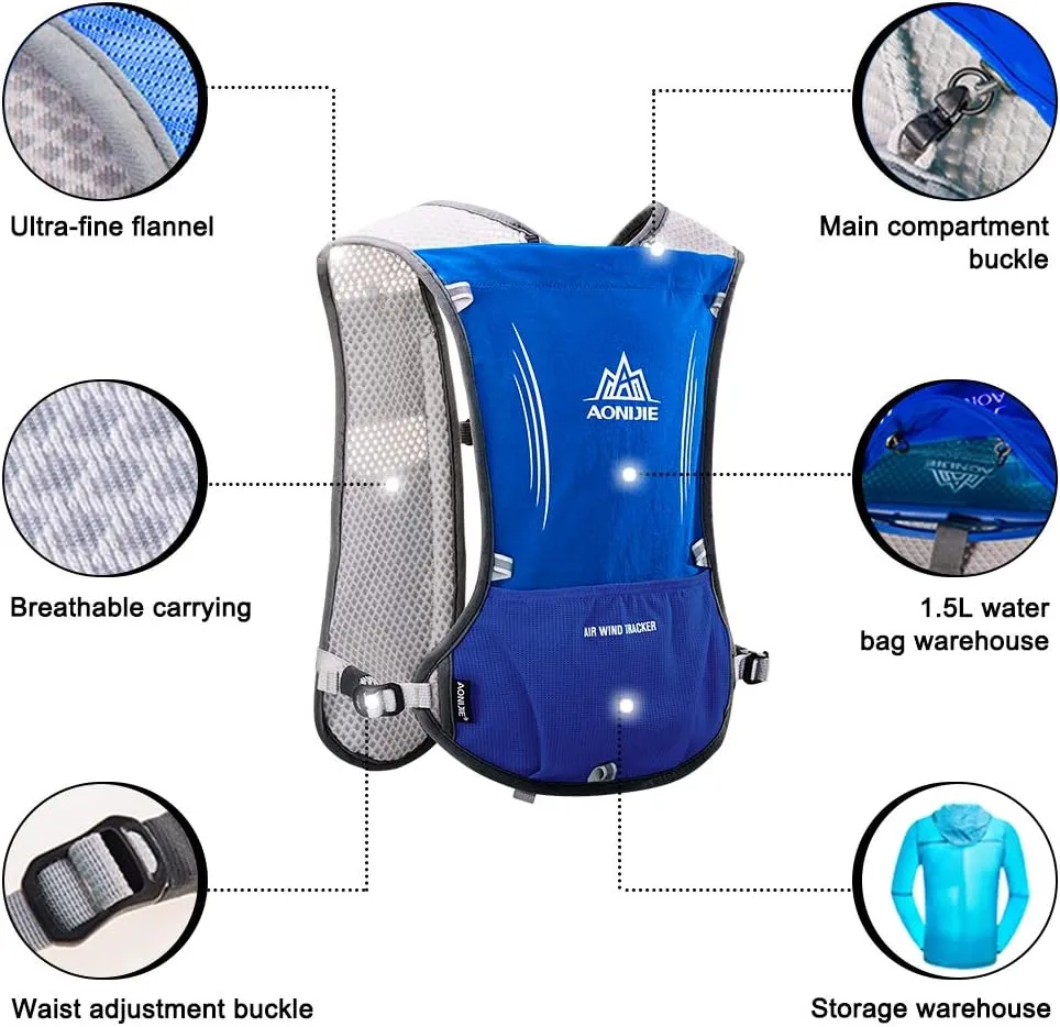 Lightweight Running Hydration Backpack, 5L 190g Running Hydration Vest for Women and Men Cycling Running Climbing Hiking Vest Pack