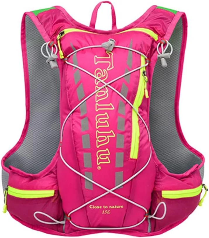 Lightweight Running Hydration Vest Backpack 15L Outdoor Trail Running Cycling Marathon Hiking Climbing Outdoor Sport Bag with 2L Water Bag, 500ML Water Bottle (Pink Backpack )