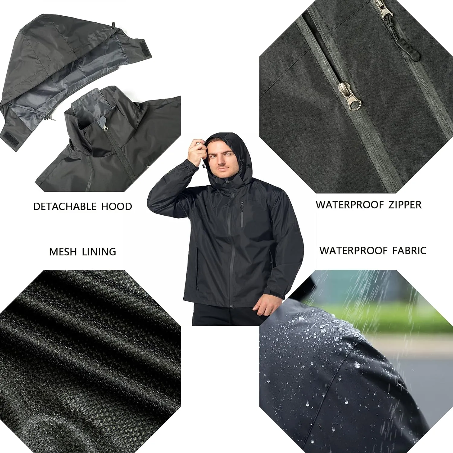 Lightweight Waterproof Jackets with Detachable Hood for Men