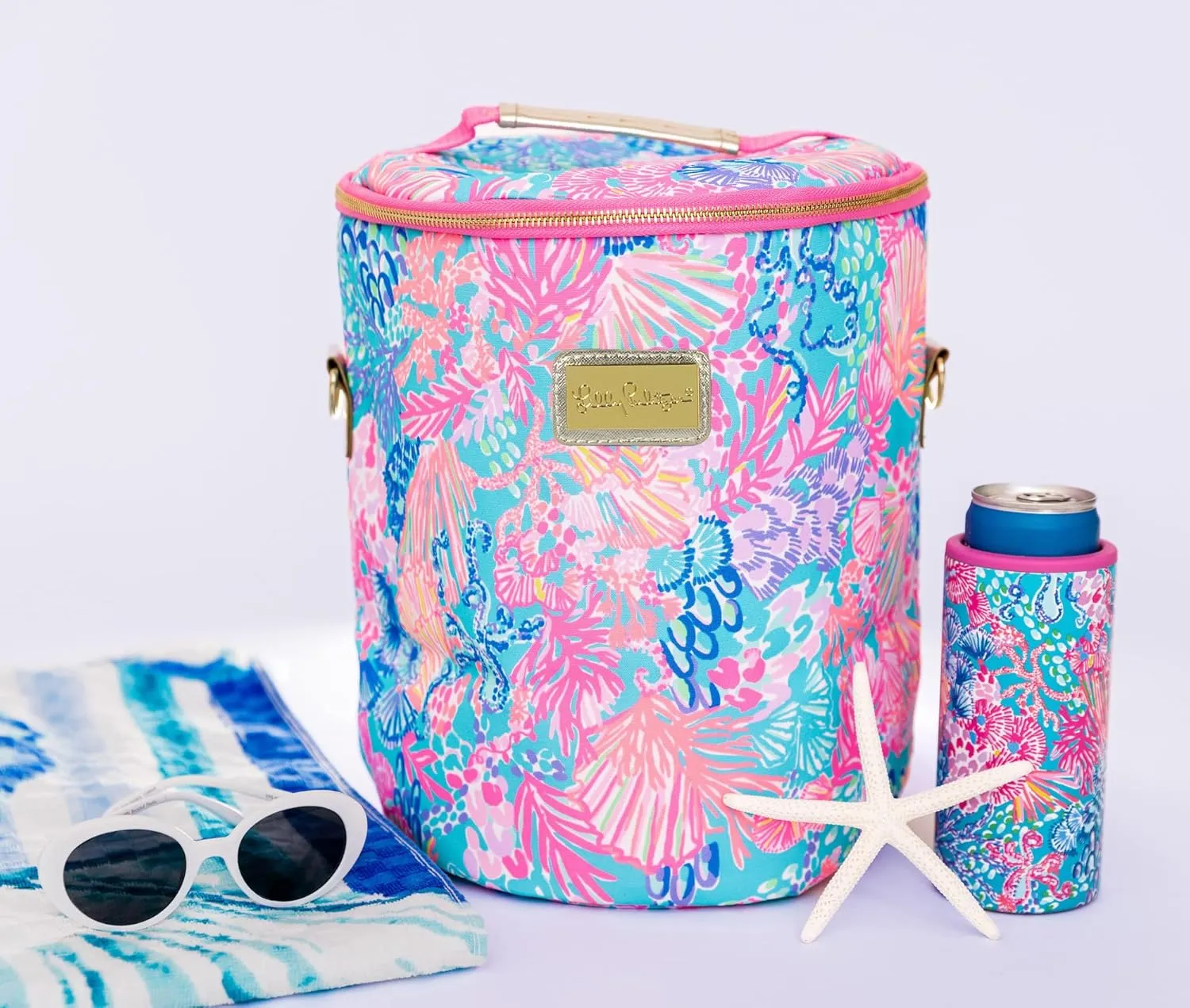Lilly Pulitzer Insulated Soft Beach Cooler with Adjustable/Removable Strap and Double Zipper Close, Splendor in The Sand