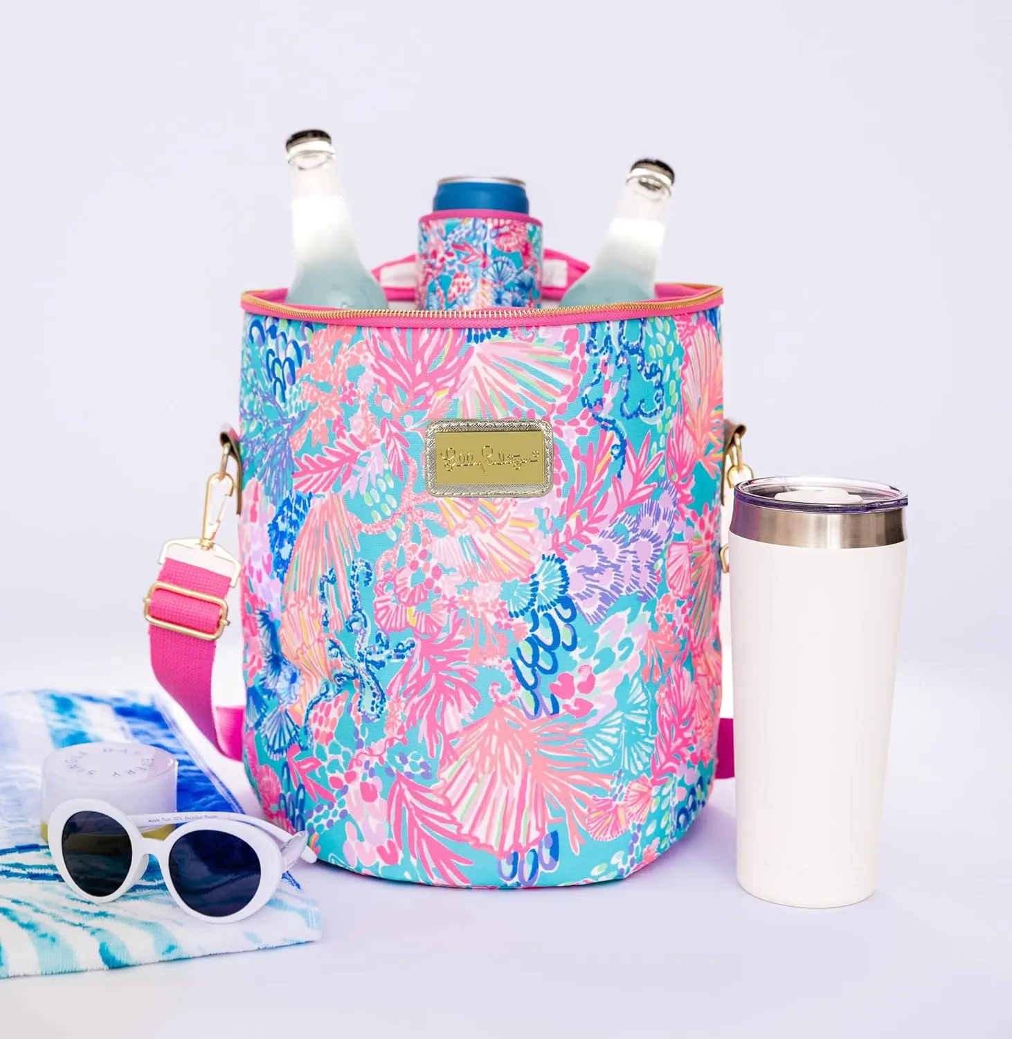 Lilly Pulitzer Insulated Soft Beach Cooler with Adjustable/Removable Strap and Double Zipper Close, Splendor in The Sand