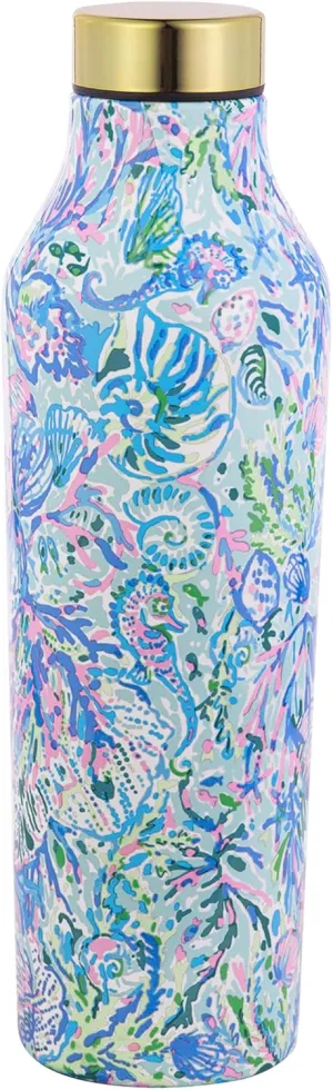 Lilly Pulitzer Stainless Steel Water Bottle, 18 Oz Metal Water Bottle, Double Wall Insulated Tumbler with Lid, Soleil It On Me