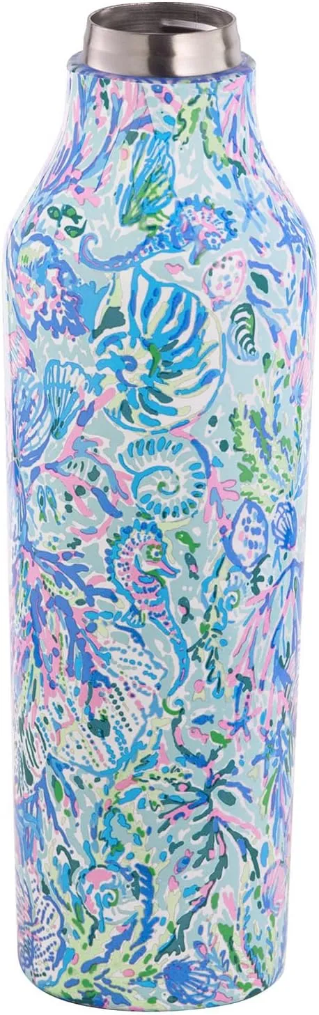 Lilly Pulitzer Stainless Steel Water Bottle, 18 Oz Metal Water Bottle, Double Wall Insulated Tumbler with Lid, Soleil It On Me