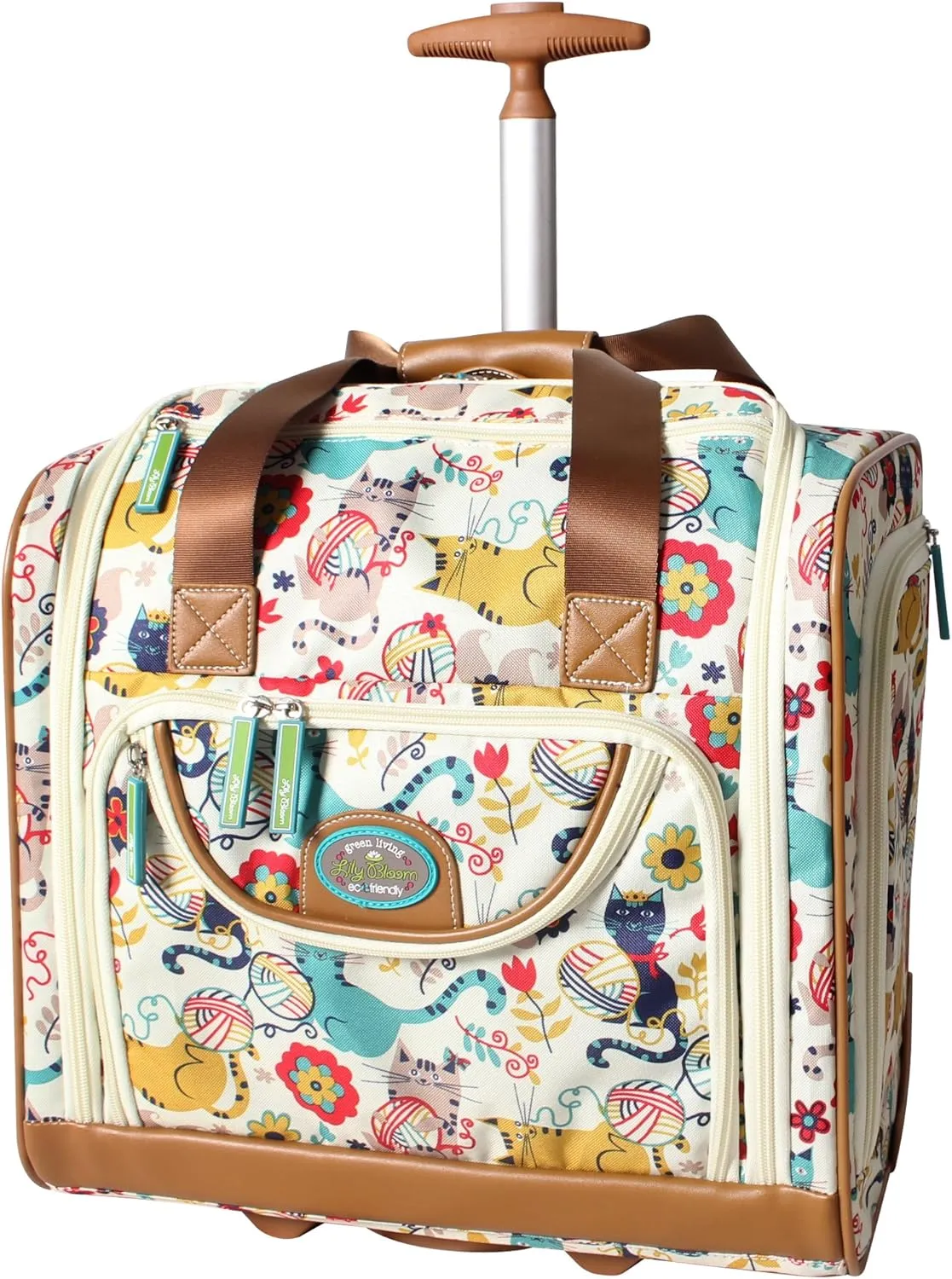 Lily Bloom Designer 15 Inch Carry On - Weekender Overnight Business Travel Luggage - Lightweight 2- Rolling Wheels Suitcase - Under Seat Rolling Bag for Women (Furry Friend)