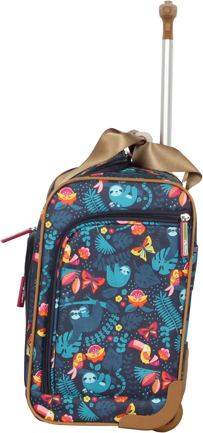 Lily Bloom Designer 15 Inch Carry On - Weekender Overnight Business Travel Luggage - Lightweight 2- Rolling Wheels Suitcase - Under Seat Rolling Bag for Women (Sloth to Me)