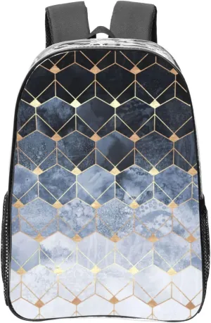 LimPac Blue Hexagons And Diamonds Clear Transparent Pvc Backpack, Stadium Events Approved Bookbag For Concert Work College