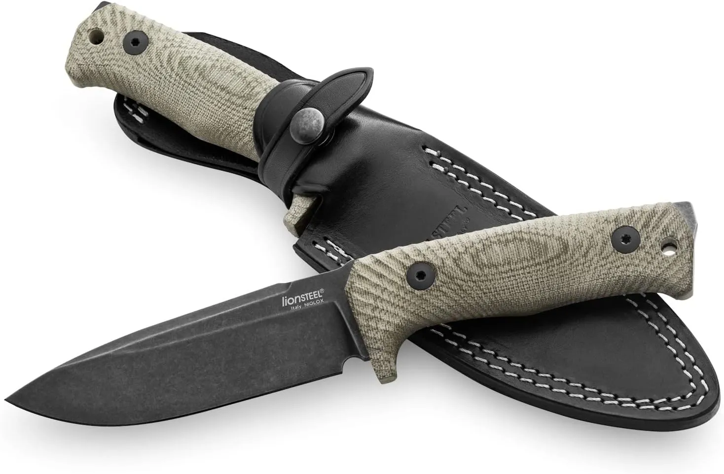 LionSTEEL T5 Fixed Blade T5B CVG Knife Niolox Stainless and Green Canvas Micarta Survival Knives