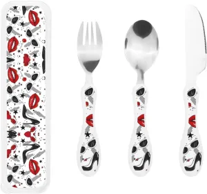 Lips high heels Print Knife, Fork and Spoon Set - Utensils Safe Silverware, Grade Silicone Handle for Table Manners