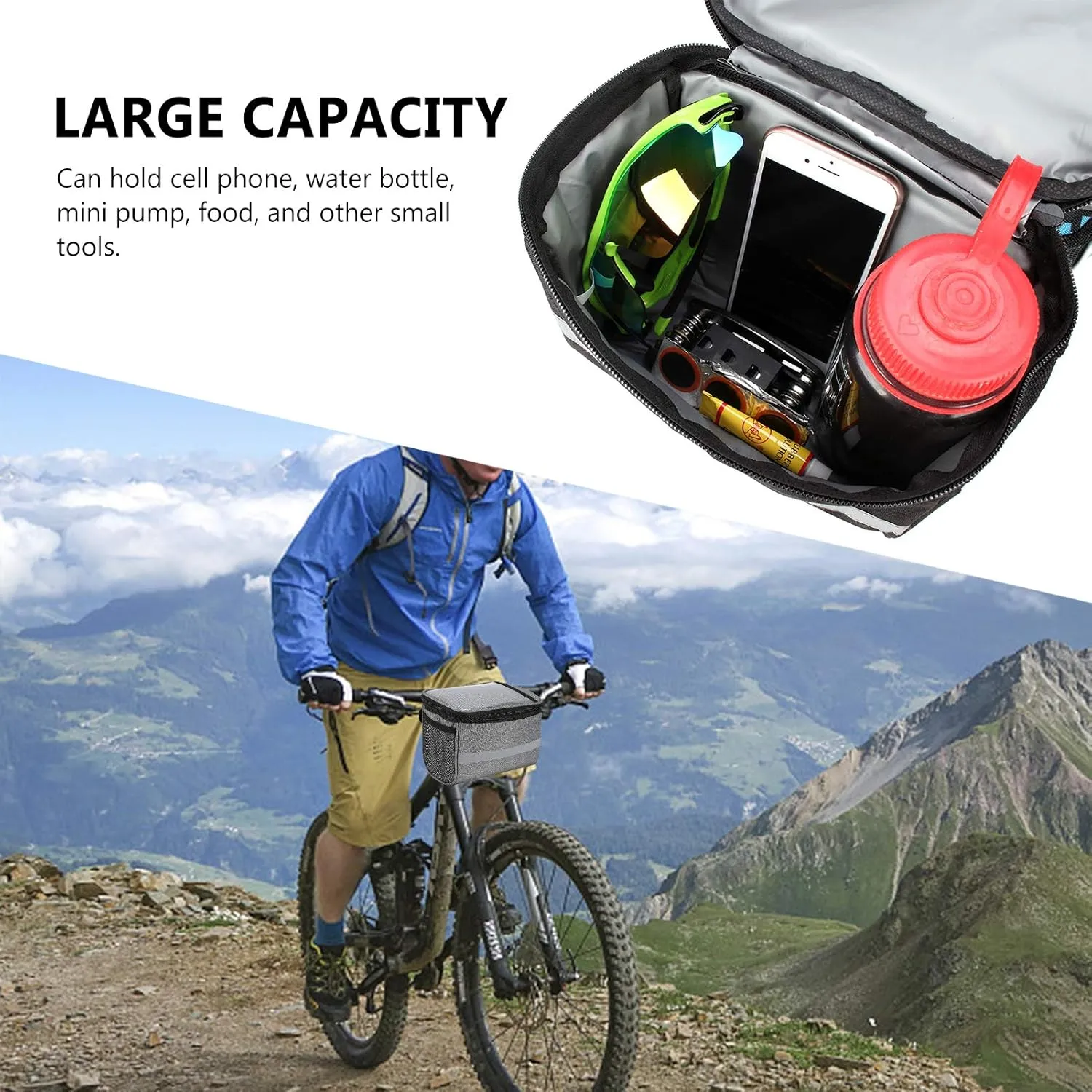 Lixada Bicycle Basket Bike Front Basket Bicycle Insulated Front Bag MTB Bike Handlebar Bag Basket Pannier Cooler Bag with Reflective Strip