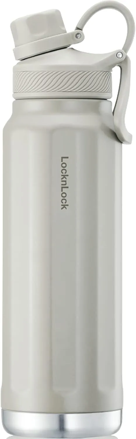 LocknLock Trek Bottle Stainless Steel Double Wall Insulated, 32 oz, Ivory