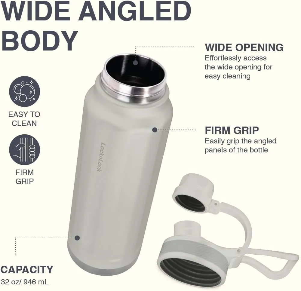 LocknLock Trek Bottle Stainless Steel Double Wall Insulated, 32 oz, Ivory