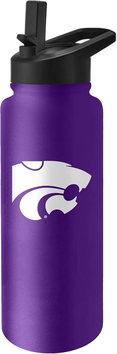 Logo Brands NCAA KS State Wildcats 34 oz Logo Quencher Stainless Bottle – Double-Wall Insulated, Stainless Steel, No-Spill Lid, Easy Carry Handle