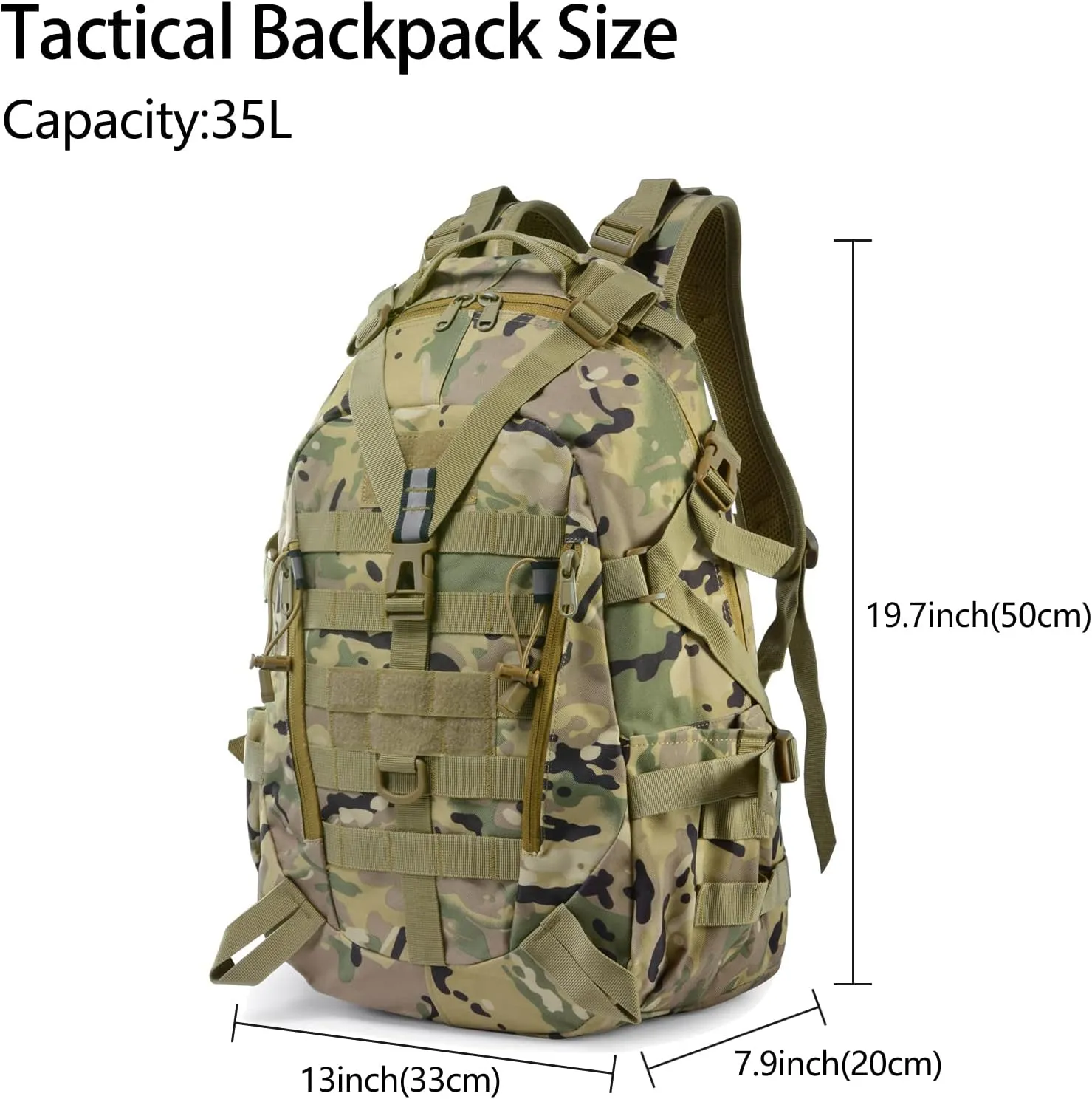 Long Keeper 35L Military Tactical Backpack Army 3 Days Assault Bag Women Hiking Camping Molle Rucksack Daypacks (CP Camouflage)