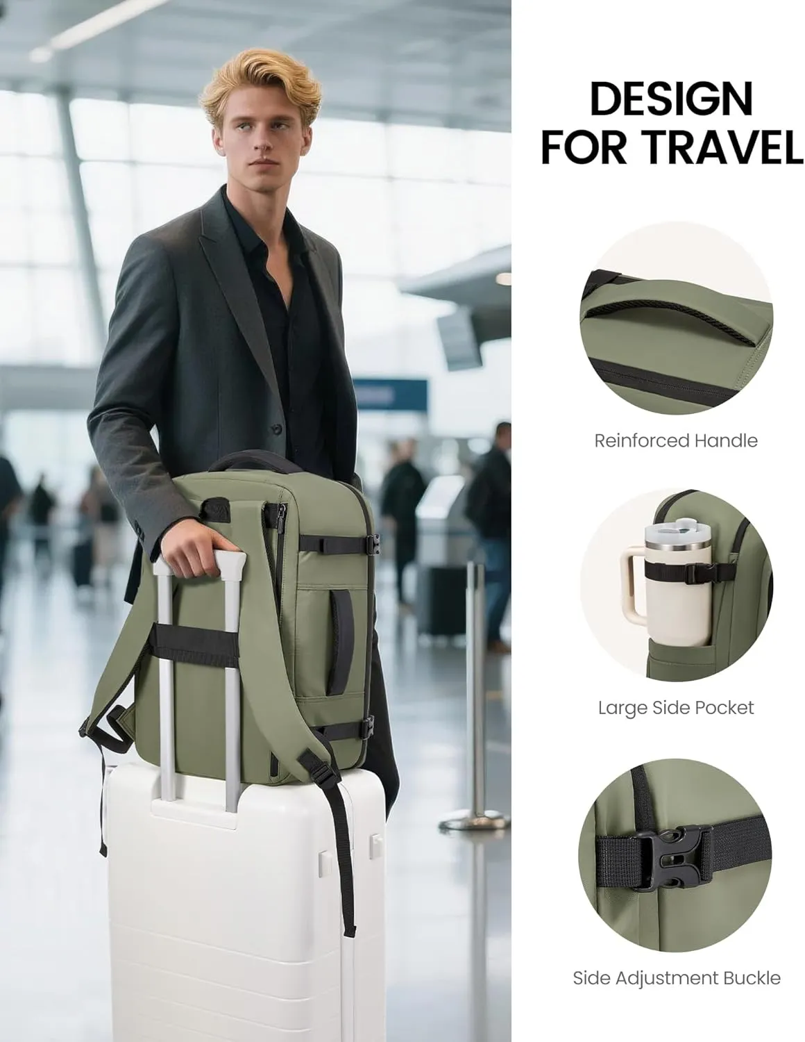 LOVEVOOK Travel Backpack for Women Men with Garment Bag, 40L Carry on Backpack as TSA Personal Item Flight Approved, Luggage Daypack Fits 17.3" Laptop, Overnight Business Weekender Travel Essential