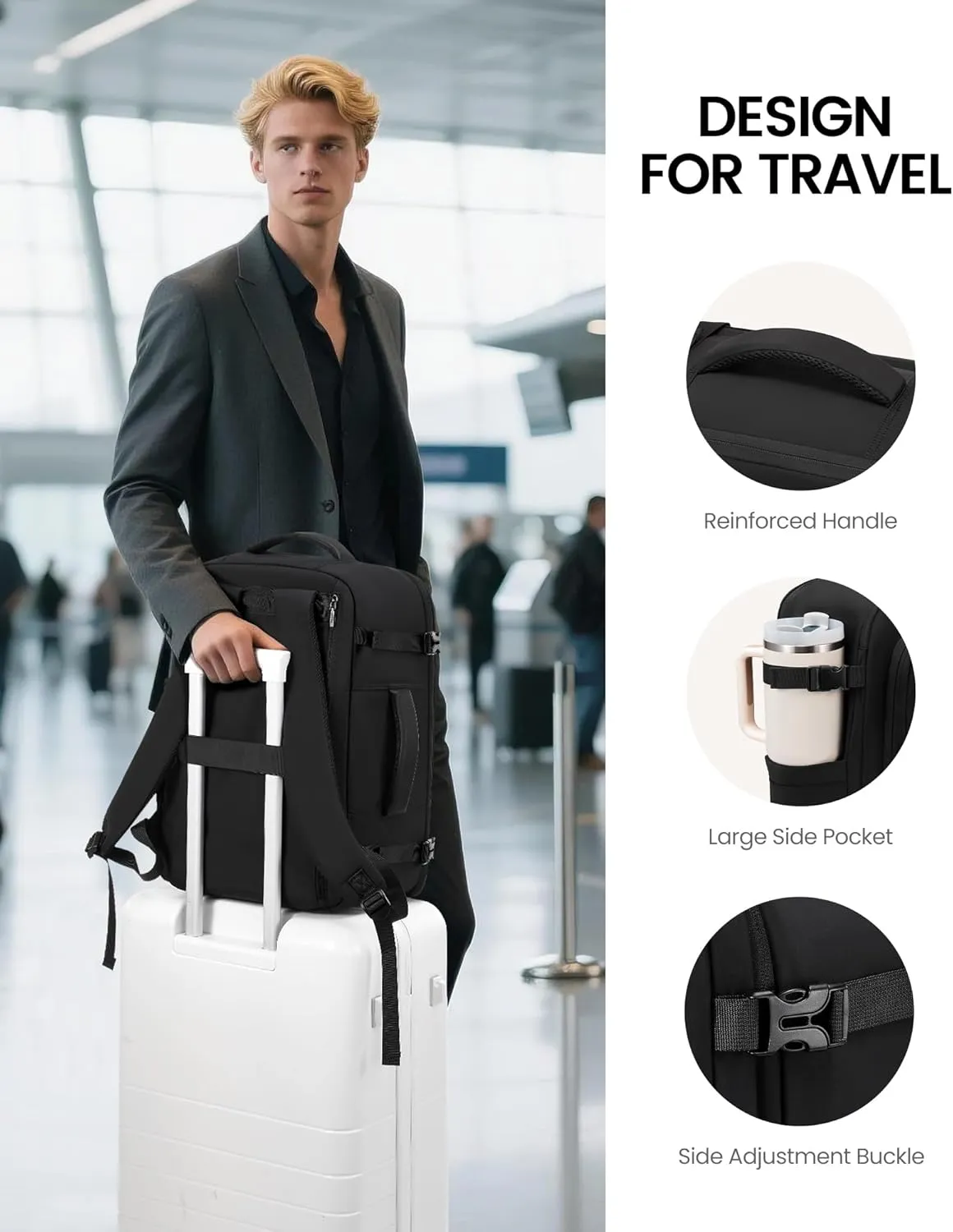 LOVEVOOK Travel Backpack for Women Men with Garment Bag, 40L Carry on Backpack as TSA Personal Item Flight Approved, Luggage Daypack Fits 17.3" Laptop, Overnight Business Weekender Travel Essential