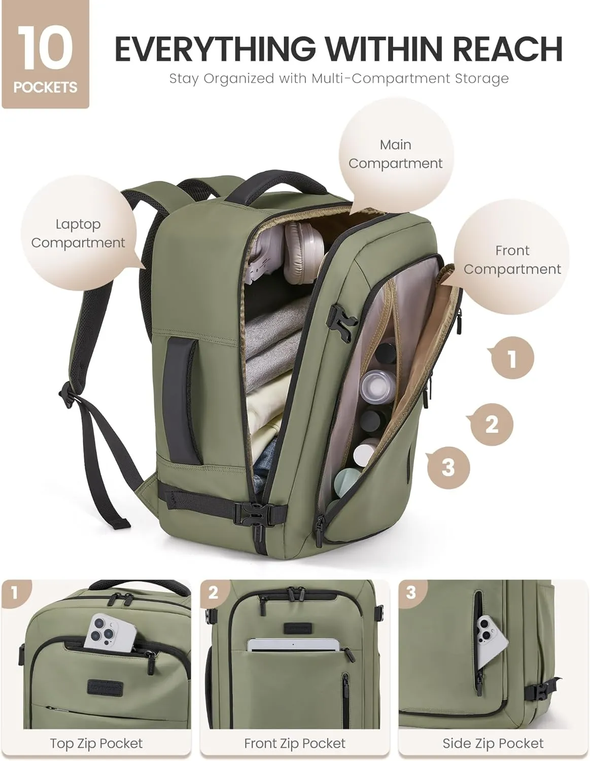 LOVEVOOK Travel Backpack for Women Men with Garment Bag, 40L Carry on Backpack as TSA Personal Item Flight Approved, Luggage Daypack Fits 17.3" Laptop, Overnight Business Weekender Travel Essential