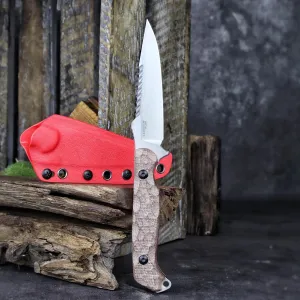 LR-869 EDC Tactical Fixed fighting blades Blade，Full Tang 14C28N Steel Reverse Serrations G10/Linen Handle Kydex Sheath For Camping Hiking Hunting (Brown linen)