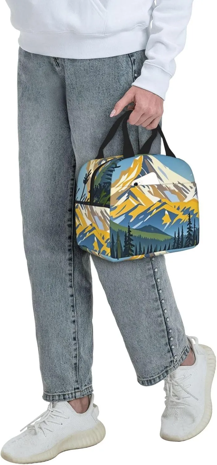 Lunch Bag for Men Women Reusable Insulated Lunchbox Moose Mountain Pine Tree Wilderness Lunch Tote Bag for Work Picnic