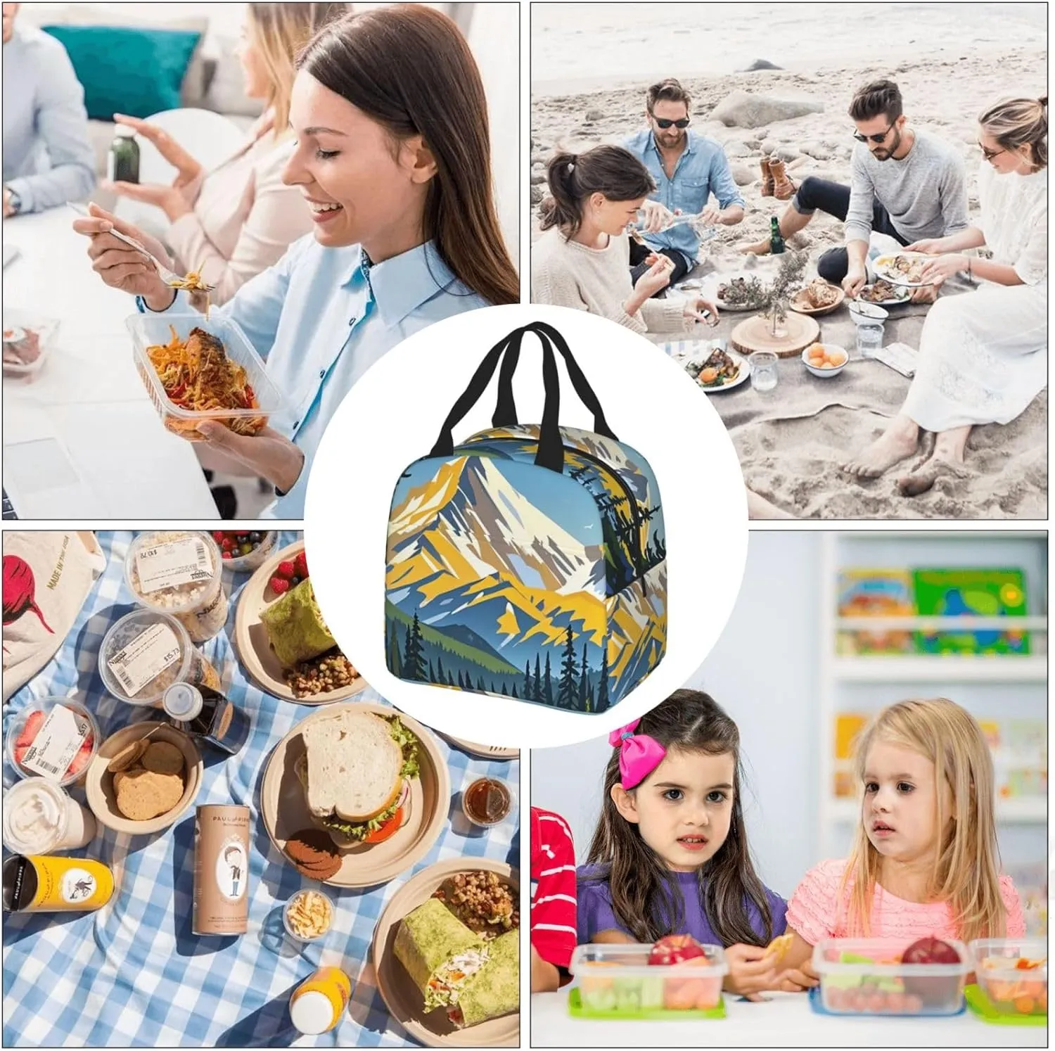 Lunch Bag for Men Women Reusable Insulated Lunchbox Moose Mountain Pine Tree Wilderness Lunch Tote Bag for Work Picnic