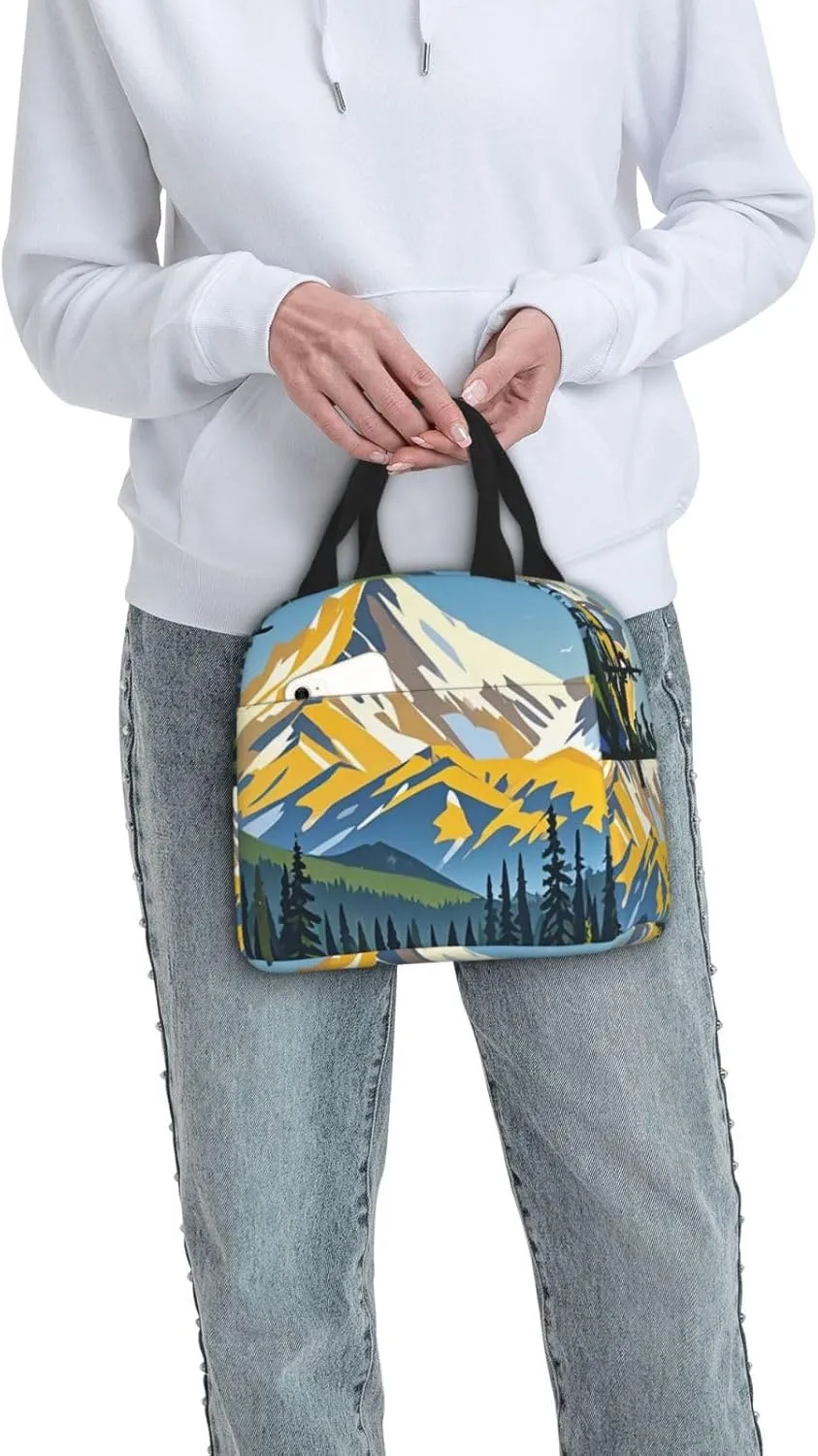 Lunch Bag for Men Women Reusable Insulated Lunchbox Moose Mountain Pine Tree Wilderness Lunch Tote Bag for Work Picnic