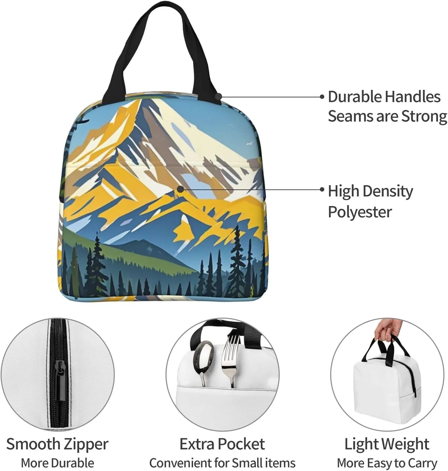 Lunch Bag for Men Women Reusable Insulated Lunchbox Moose Mountain Pine Tree Wilderness Lunch Tote Bag for Work Picnic