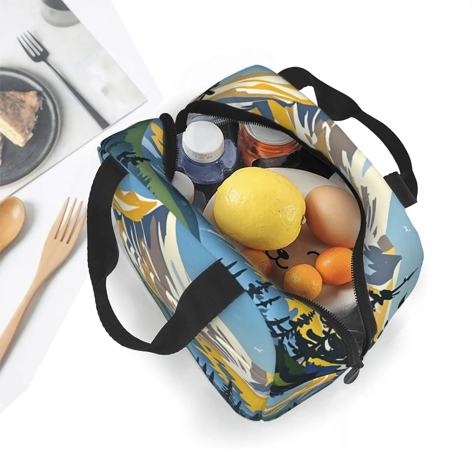 Lunch Bag for Men Women Reusable Insulated Lunchbox Moose Mountain Pine Tree Wilderness Lunch Tote Bag for Work Picnic