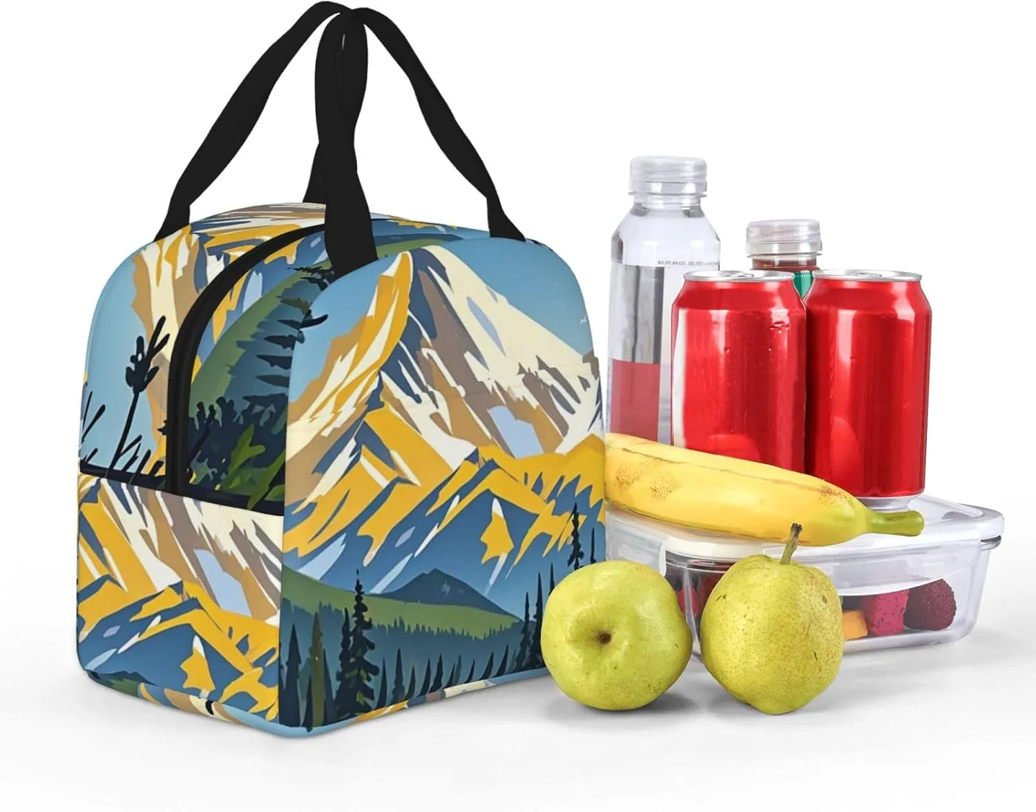 Lunch Bag for Men Women Reusable Insulated Lunchbox Moose Mountain Pine Tree Wilderness Lunch Tote Bag for Work Picnic