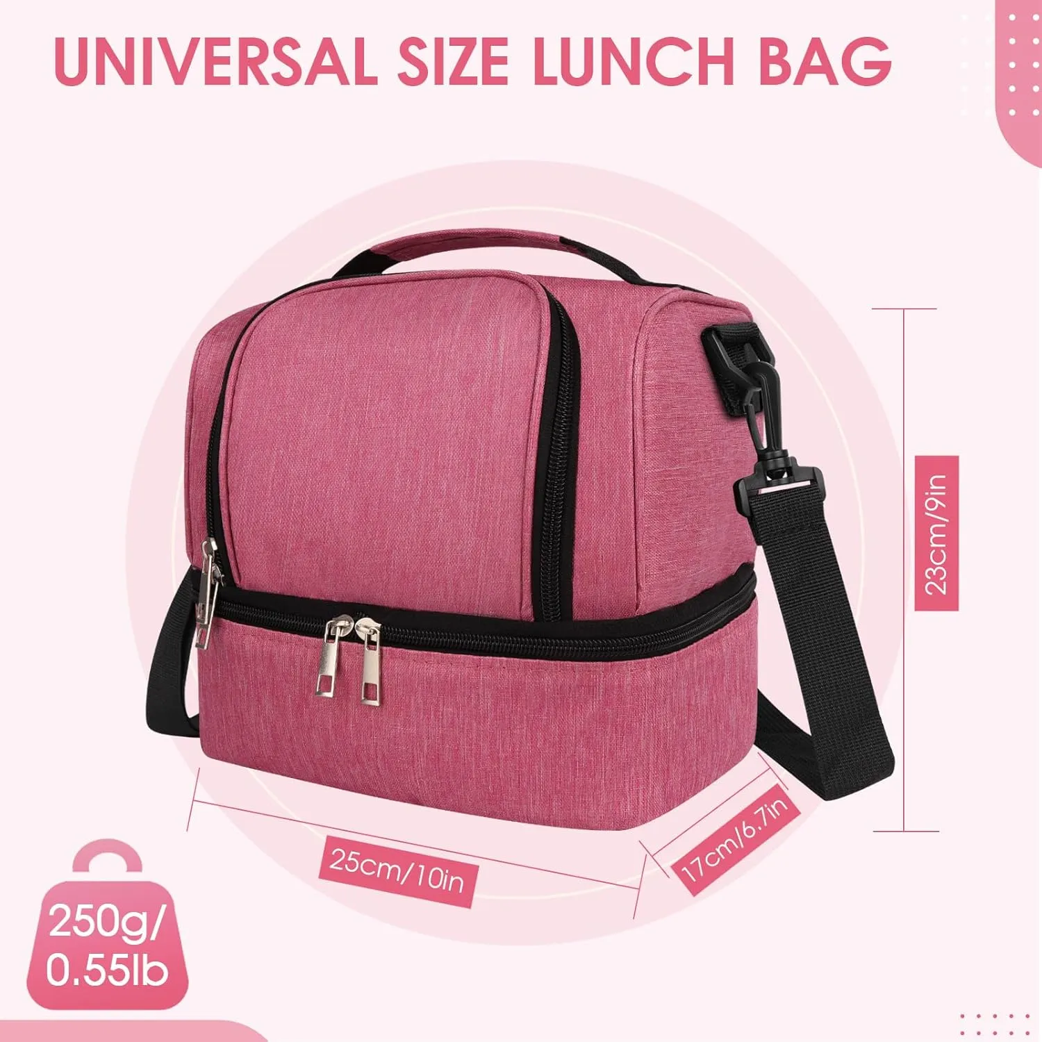 Lunch Box Lunch Bag for Women Men Reusable Insulated Lunch Bag Women Lunch Cooler Tote Bags with Adjustable Shoulder Strap for Office Work Picnic Travel, Rose Red