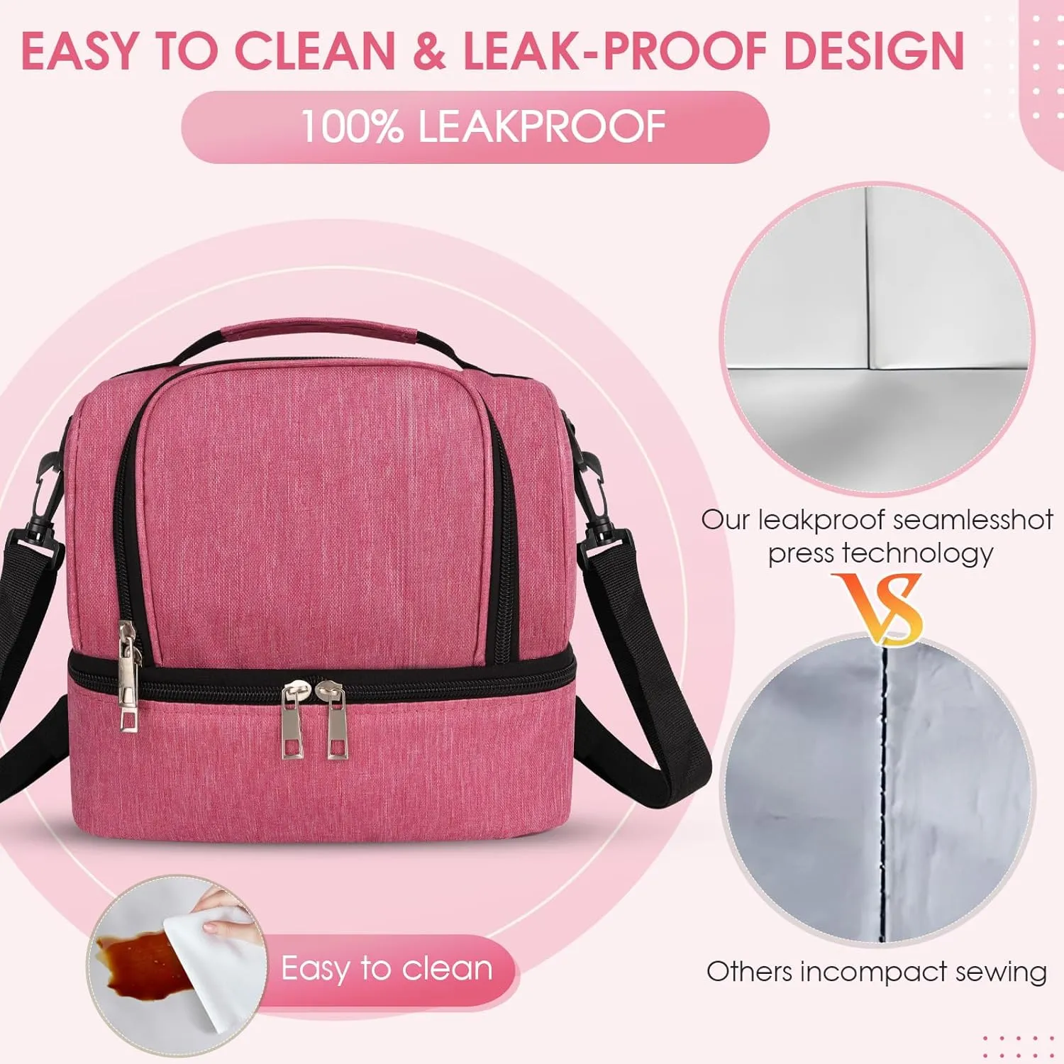 Lunch Box Lunch Bag for Women Men Reusable Insulated Lunch Bag Women Lunch Cooler Tote Bags with Adjustable Shoulder Strap for Office Work Picnic Travel, Rose Red